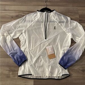 NWT On Running White Water Repellent Running Jacket, Blue Ombre Sleeves. Size M